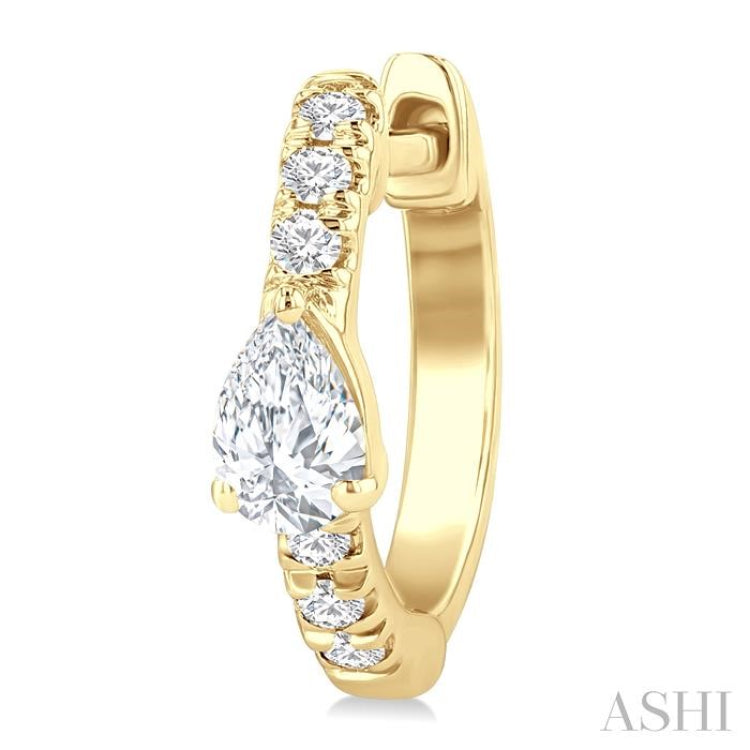 3/8 Ctw Pear Shape and Round Cut Diamond Fashion Huggie Petite Earrings in 14K Yellow Gold