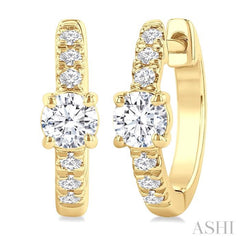 3/8 Ctw Round Shape Round Cut Diamond Fashion Huggie Petite Earrings in 14K Yellow Gold
