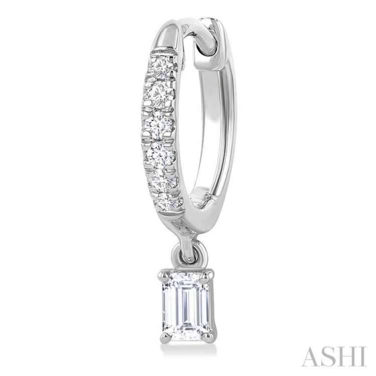 3/8 Ctw Octagon Shape and Round Cut Diamond Fashion Huggie Petite Earrings in 14K White Gold