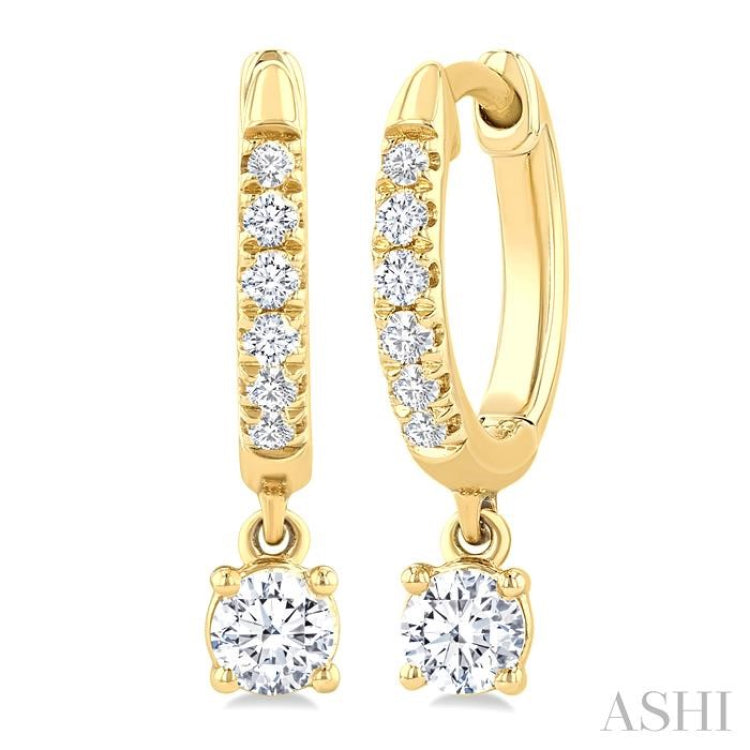 3/8 Ctw Round Shape Round Cut Diamond Fashion Huggie Petite Earrings in 14K Yellow Gold