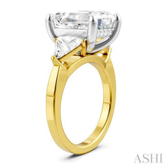 1 1/10 Ctw Emerald Shape Trillion and Round Cut Diamond Semi-Mount Engagement Ring in 14K yellow and White Gold
