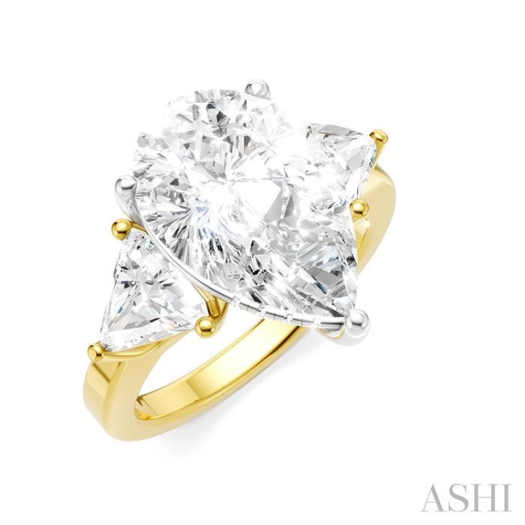 1 1/10 Ctw Pear Shape Trillion Cut & Round Cut Diamond Semi-Mount Engagement Ring in 14K Yellow and White Gold