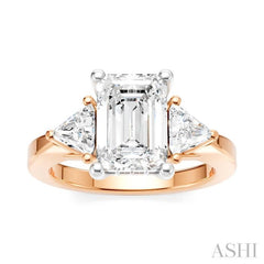 1/2 Ctw Emerald Shape Trillion and Round Cut Diamond Semi-Mount Engagement Ring in 14K Rose and White Gold