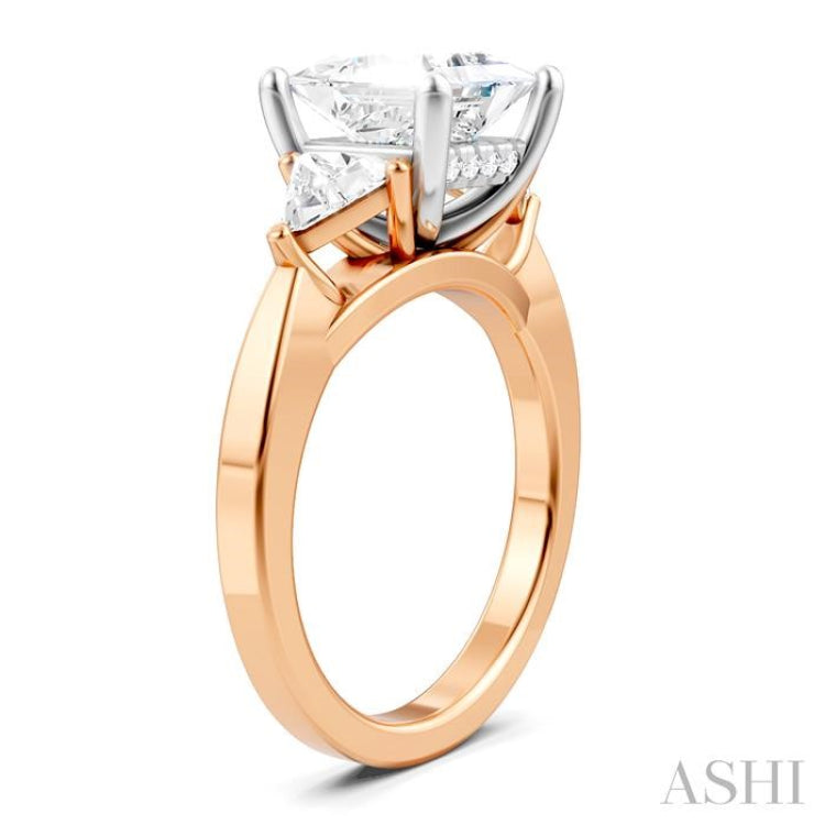 1/2 Ctw Princess Shape Trillion Cut & Round Cut Diamond Semi-Mount Engagement Ring in 14K Rose and White Gold