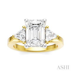 1/2 Ctw Emerald Shape Trillion and Round Cut Diamond Semi-Mount Engagement Ring in 14K Yellow and White Gold