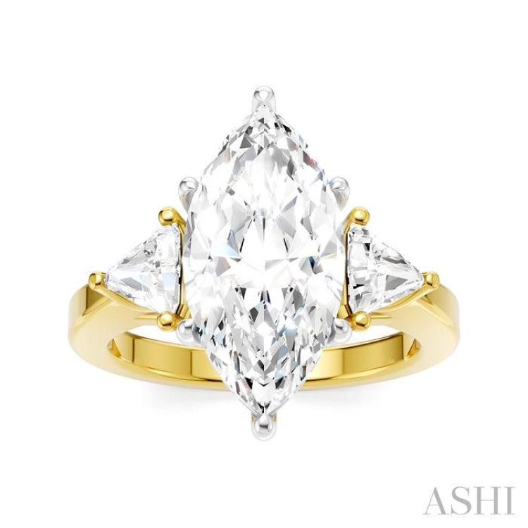 1/2 Ctw Marquise Shape Trillion and Round Cut Diamond Semi-Mount Engagement Ring in 14K Yellow and White Gold