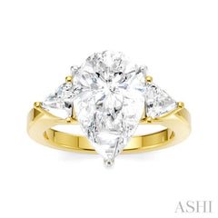 1/2 Ctw Pear Shape Trillion Cut & Round Cut Diamond Semi-Mount Engagement Ring in 14K Yellow and White Gold