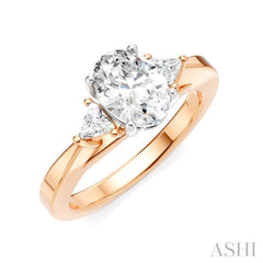 1/4 Ctw Oval Shape Trillion Cut & Round Cut Diamond Semi-Mount Engagement Ring in 14K Rose and White Gold