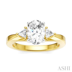 1/4 Ctw Oval Shape Trillion Cut & Round Cut Diamond Semi-Mount Engagement Ring in 14K Yellow and White Gold