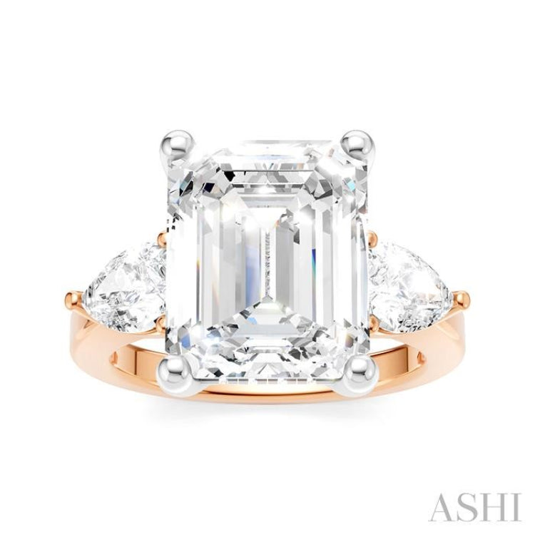 1 1/10 Ctw Tri-Mount Emerald Shape Center Pear and Round Cut Diamond Semi-Mount Engagement Ring in 14K Rose and White Gold