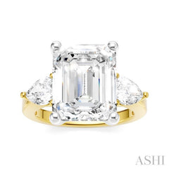 1 1/10 Ctw Tri-Mount Emerald Shape Center Pear and Round Cut Diamond Semi-Mount Engagement Ring in 14K Yellow and White Gold