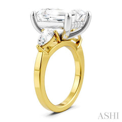 1 1/10 Ctw Tri-Mount Emerald Shape Center Pear and Round Cut Diamond Semi-Mount Engagement Ring in 14K Yellow and White Gold