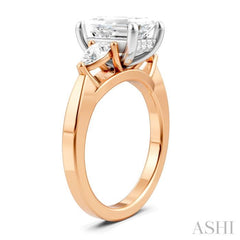 1/2 Ctw Tri-Mount Emerald Shape Center Pear and Round Cut Diamond Semi-Mount Engagement Ring in 14K Rose and White Gold