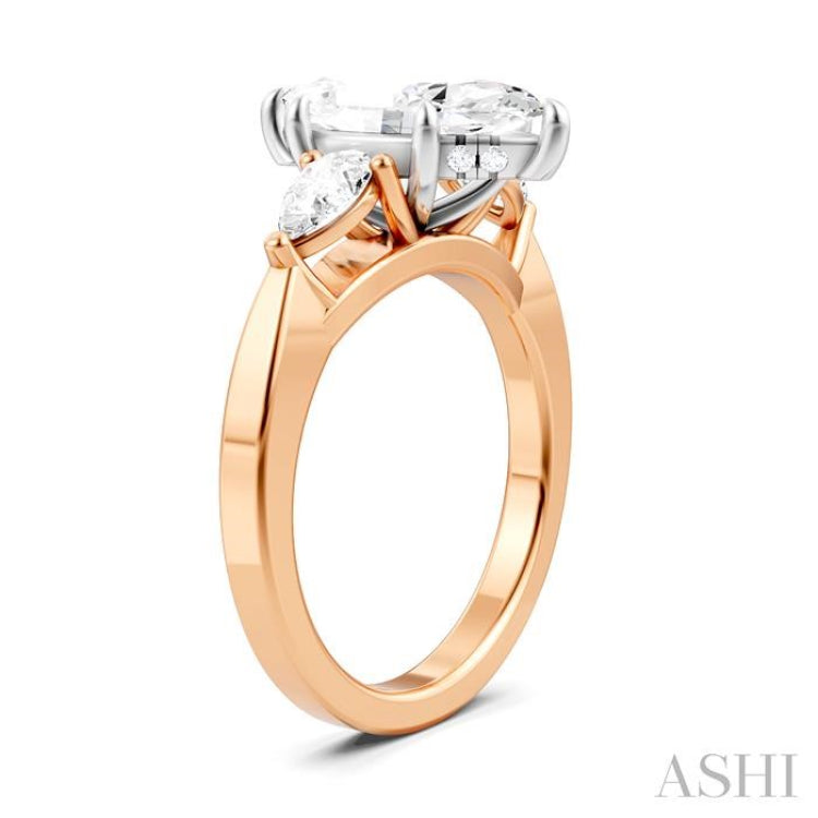1/2 Ctw Tri-Mount Marquise Shape Center Pear and Round Cut Diamond Semi-Mount Engagement Ring in 14K Rose and White Gold
