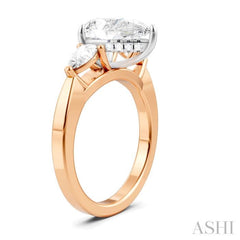 1/2 Ctw Tri-Mount Centerpiece Pear and Round Cut Diamond Semi-Mount Engagement Ring in 14K Rose and White Gold