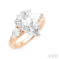 1/2 Ctw Tri-Mount Centerpiece Pear and Round Cut Diamond Semi-Mount Engagement Ring in 14K Rose and White Gold