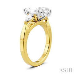 1/2 Ctw Tri-Mount Marquise Shape Center Pear and Round Cut Diamond Semi-Mount Engagement Ring in 14K Yellow and White Gold