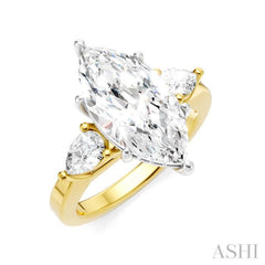 1/2 Ctw Tri-Mount Marquise Shape Center Pear and Round Cut Diamond Semi-Mount Engagement Ring in 14K Yellow and White Gold