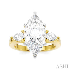 1/2 Ctw Tri-Mount Marquise Shape Center Pear and Round Cut Diamond Semi-Mount Engagement Ring in 14K Yellow and White Gold