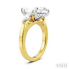 1/2 Ctw Tri-Mount Marquise Shape Center Pear and Round Cut Diamond Semi-Mount Engagement Ring in 14K Yellow and White Gold