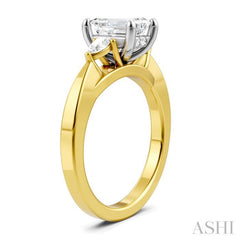 1/4 Ctw Tri-Mount Emerald Shape Center Pear and Round Cut Diamond Semi-Mount Engagement Ring in 14K Yellow and White Gold