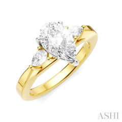 1/4 Ctw Tri-Mount Centerpiece Pear and Round Cut Diamond Semi-Mount Engagement Ring in 14K Yellow and White Gold