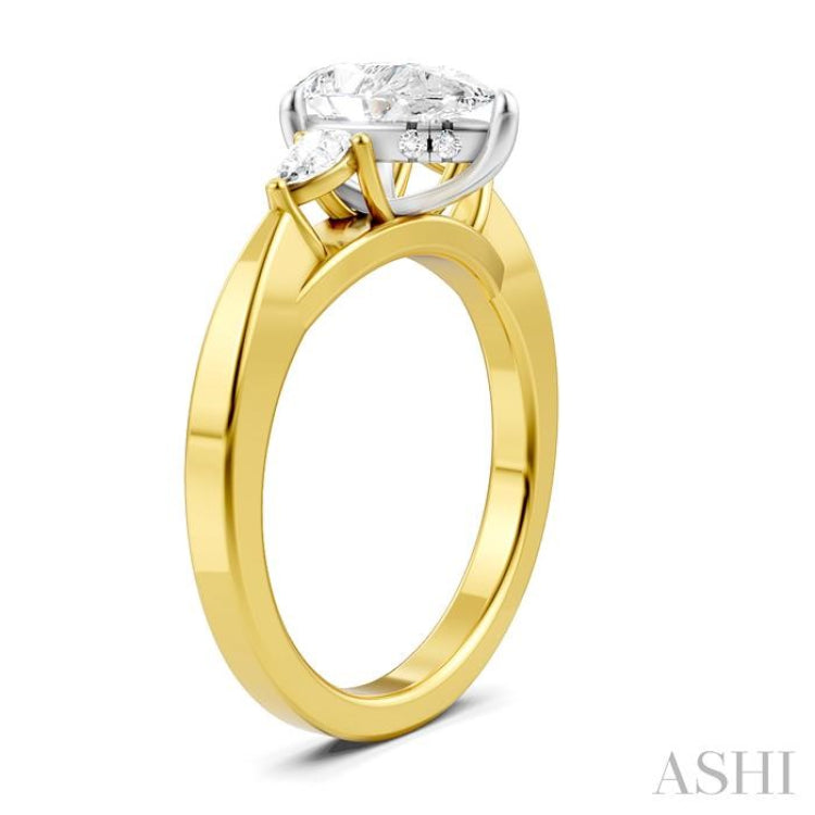 1/4 Ctw Tri-Mount Centerpiece Pear and Round Cut Diamond Semi-Mount Engagement Ring in 14K Yellow and White Gold