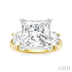 1 1/10 Ctw Tri-Mount Princess Shape Round Cut Diamond Semi-Mount Engagement Ring in 14K Yellow and White Gold