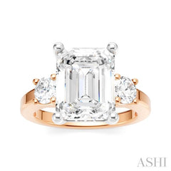 1/2 Ctw Tri-Mount Emerald Shape Center Round Cut Diamond Semi-Mount Engagement Ring in 14K Rose and White Gold