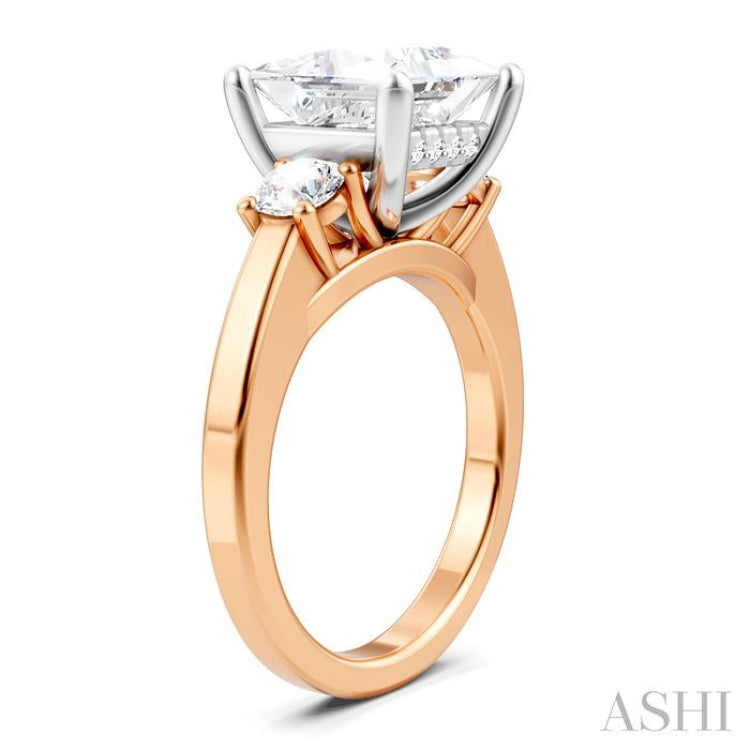 1/2 Ctw Tri-Mount Princess Shape Round Cut Diamond Semi-Mount Engagement Ring in 14K Rose and White Gold