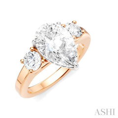 1/2 Ctw Tri-Mount Pear Shape Round Cut Diamond Semi-Mount Engagement Ring in 14K Rose and White Gold