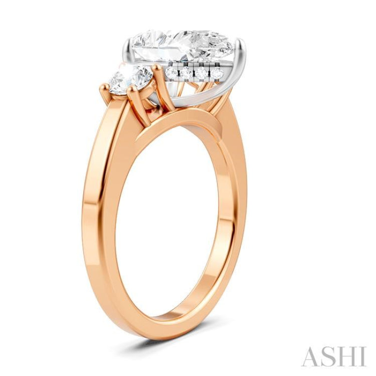 1/2 Ctw Tri-Mount Pear Shape Round Cut Diamond Semi-Mount Engagement Ring in 14K Rose and White Gold