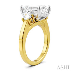 1/2 Ctw Tri-Mount Emerald Shape Center Round Cut Diamond Semi-Mount Engagement Ring in 14K Yellow and White Gold