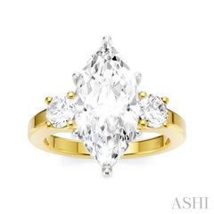 1/2 Ctw Tri-Mount Marquise Shape Center Round Cut Diamond Semi-Mount Engagement Ring in 14K Yellow and White Gold