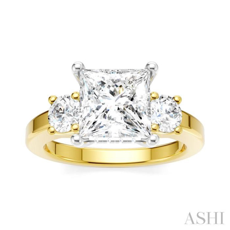 1/2 Ctw Tri-Mount Princess Shape Round Cut Diamond Semi-Mount Engagement Ring in 14K Yellow and White Gold