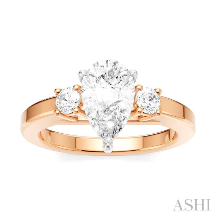 1/4 Ctw Tri-Mount Pear Shape Round Cut Diamond Semi-Mount Engagement Ring in 14K Rose and White Gold