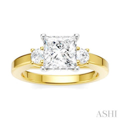 1/4 Ctw Tri-Mount Princess Shape Round Cut Diamond Semi-Mount Engagement Ring in 14K Yellow and White Gold