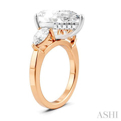 1 1/10 Ctw Tri-Mount Centerpiece Pear and Round Cut Diamond Semi-Mount Engagement Ring in 14K Rose and White Gold