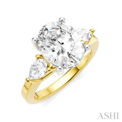 1/2 Ctw Tri-Mount Oval Shape Center Pear and Round Cut Diamond Semi-Mount Engagement Ring in 14K Yellow and White Gold