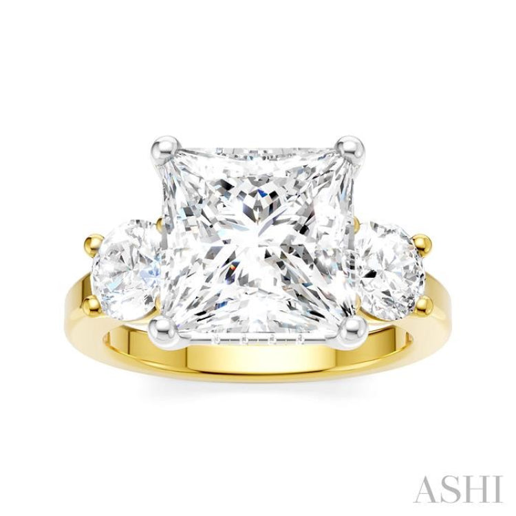 1 1/10 Ctw Tri-Mount Princess Shape Round Cut Diamond Semi-Mount Engagement Ring in 14K Yellow and White Gold