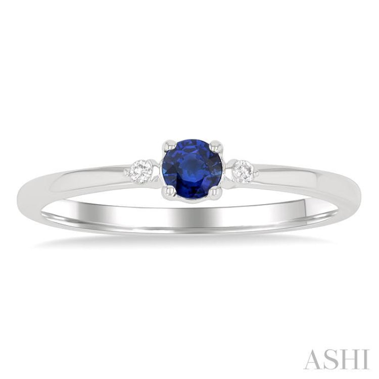 3.5 MM Round Shape Sapphire and 1/50 Ctw Petite Round Cut Diamond Fashion Ring in 10K White Gold