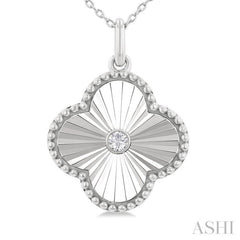 1/20 Ctw Clover Fluted Medallion Round Cut Diamond Pendant With Chain in 10K White Gold