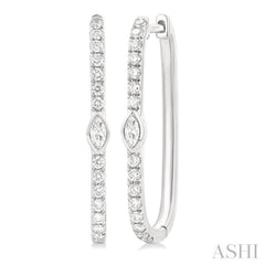 1/3 Ctw Marquise and Round Cut Diamond Rectangular Fashion Hoop Earrings in 14K White Gold