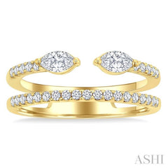 1/2 Ctw Split Twin Row 2-Stone Marquise and Round Cut Diamond Fashion Ring in 14K Yellow Gold