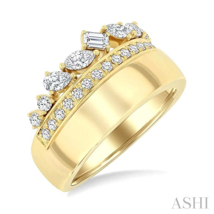 3/4 Ctw Mixed Diamond Cut Fashion Ring in 14K Yellow Gold