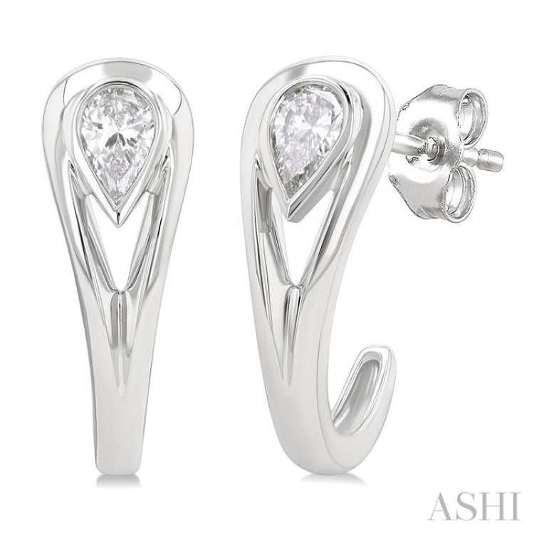1/3 Ctw Pear Cut Diamond Half Hoop Fashion Earrings in 14K White Gold