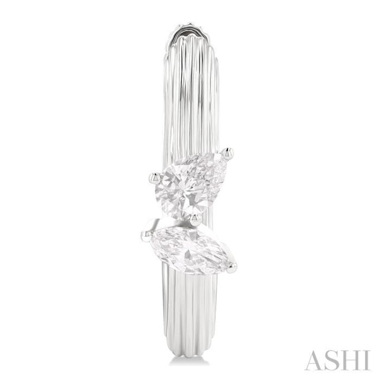 3/8 Ctw Marquise and Pear Cut Diamond Ribbed Hoop Fashion Earrings in 14K White Gold