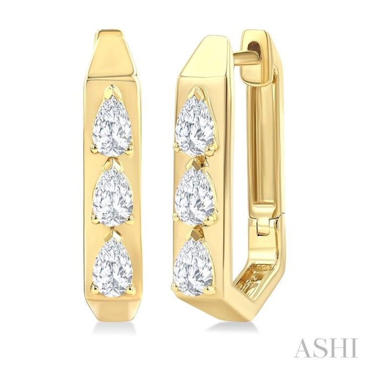 1/2 Ctw Pear Cut Diamond Hexagonal Fashion Hoop Earrings in 14K Yellow Gold