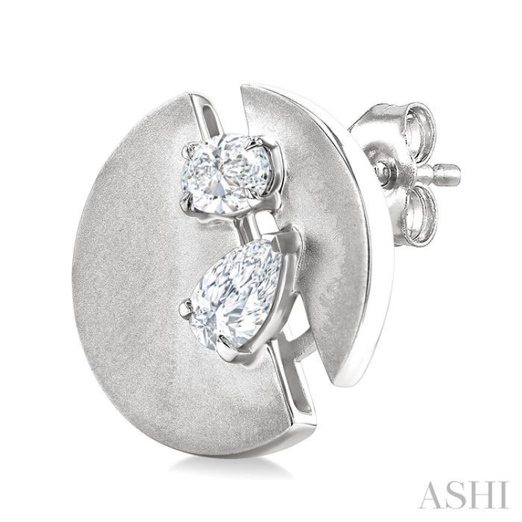 1/2 Ctw Split Circle Oval and Pear Cut Diamond Fashion Stud Earrings in 14K White Gold