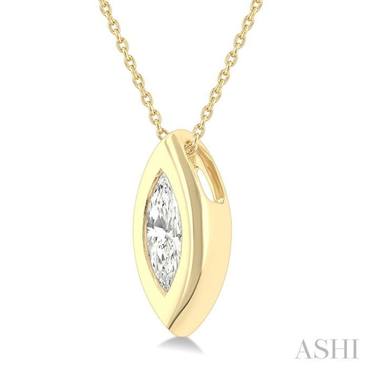 1/3 Ctw Bezel Set Marquise Cut Diamond Bubble Fashion Pendant With Chain in 14K Yellow Gold